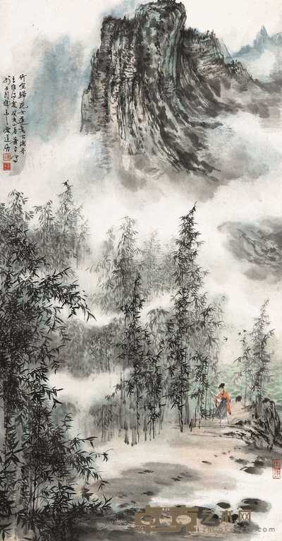萧平 1983年作 竹喧浣女 立轴 88×46.5cm